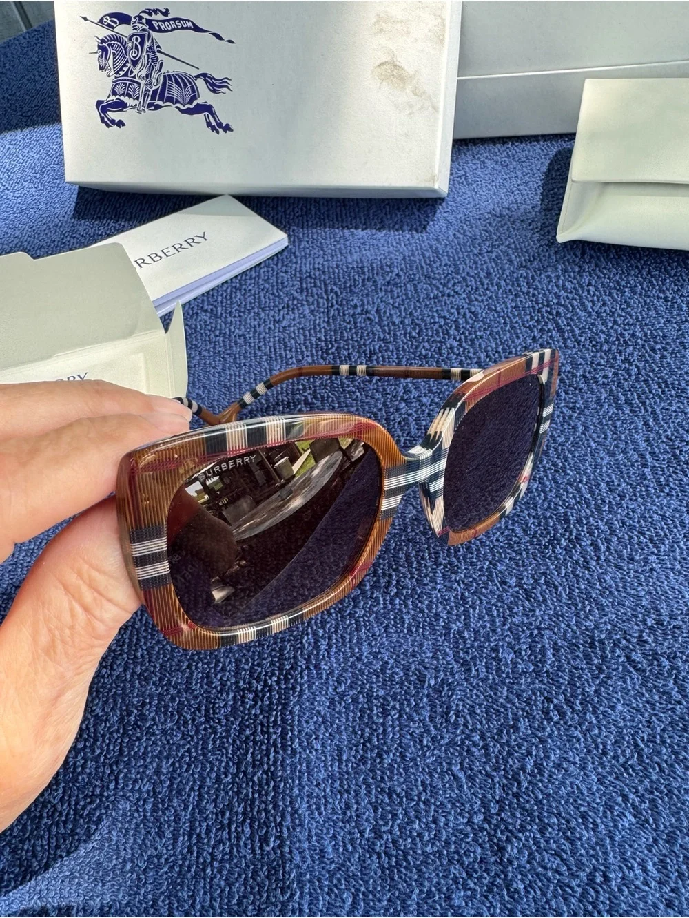 Burberry Plaid Acetate Oversized Square Sunglasses in Brown